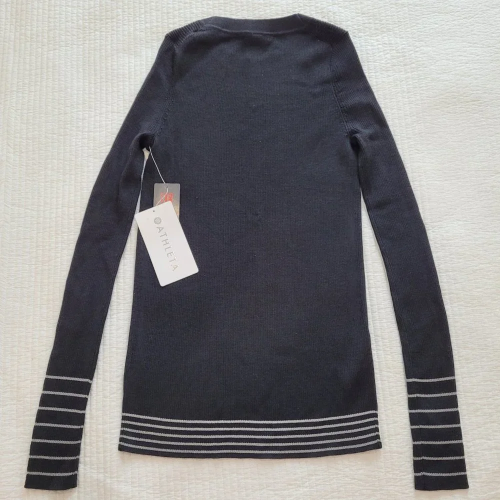 Athleta Table Rock Sweater Black Silver New NWT XS Merino Wool Thermolite Ribbed - Picture 4 of 9